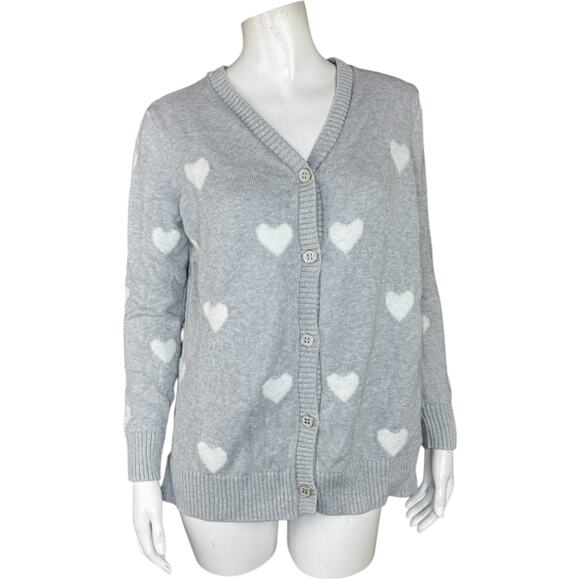 Belle by Kim Gravel Falling in Love Fuzzy Heart Cardigan Heather Gray Medium - Picture 1 of 12